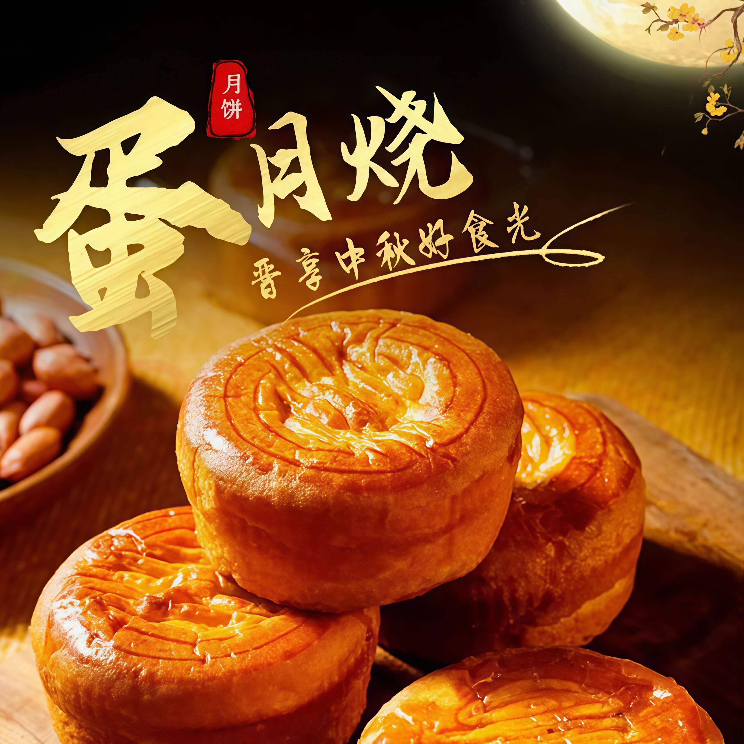 蛋月烧月饼官方旗舰店五仁批发传统中秋节礼盒装半月烧蛋糕皮散装