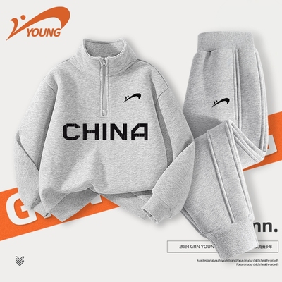 贵人鸟童装儿童套装冬季男童加绒卫衣2025新款时尚女童保暖运动裤