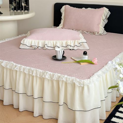 法式床裙冰丝豆豆席三件套2025新款双层花边凉感床单空调席夏凉垫