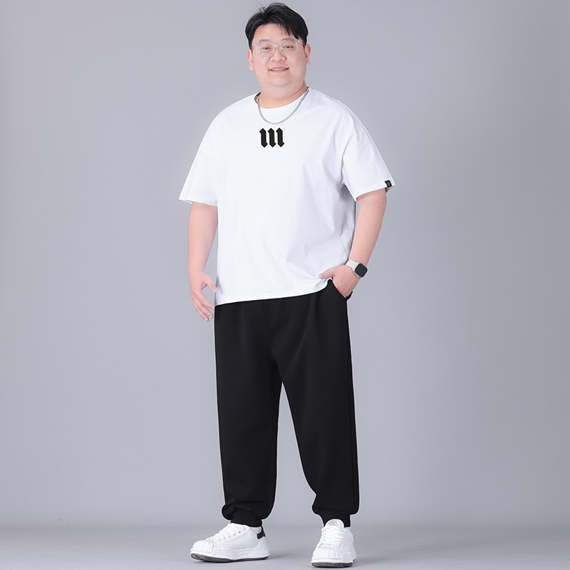 大码套装两件套潮胖子衣服加肥加大夏装短袖t恤休闲运动服男长裤
