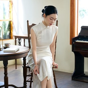 订婚礼服裙女结婚当天便装 白色真丝旗袍2025新款 以沫 良辰媄锦