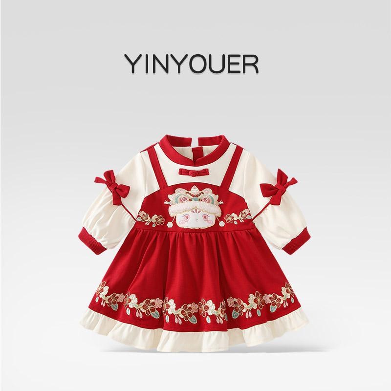 女童连衣裙秋冬2024新款女宝宝新中式周岁礼服儿童汉服新年拜年服