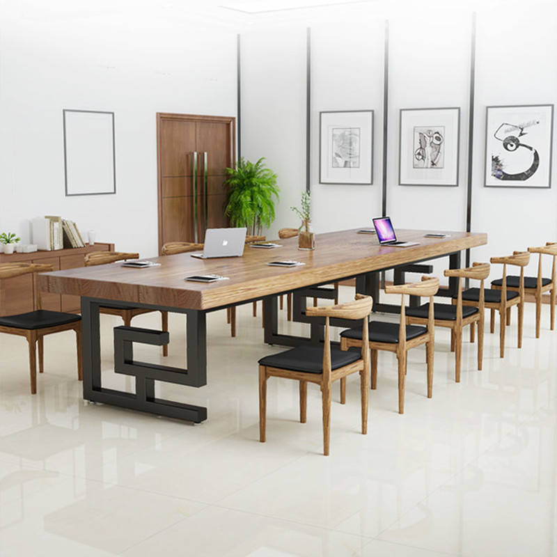 实木会议桌椅办公工作台铁艺实木洽谈桌现代简约长桌培训工业大桌