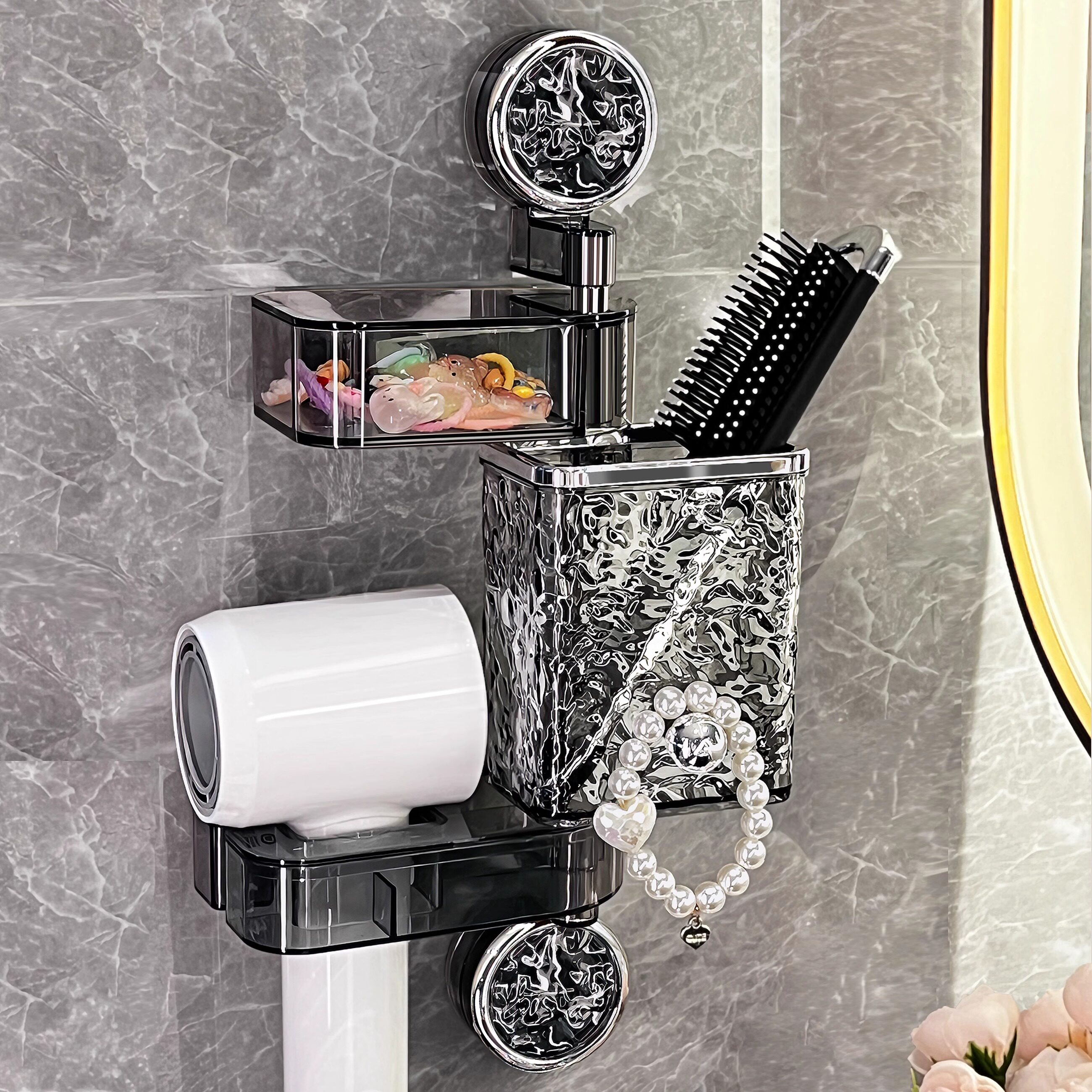 卫生间吸盘吹风机架壁挂式免打孔懒人风筒架电吹风支架梳子置物架,家庭/个人清洁工具,吹风机置物架,淘宝优惠券,粉丝福利购,淘宝优惠卷