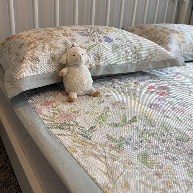 田园清新夏季可机洗席子冰丝凉席三件套床笠款冰丝席空调软席1.8m,床上用品,冰丝席,淘宝优惠券,粉丝福利购,淘宝优惠卷