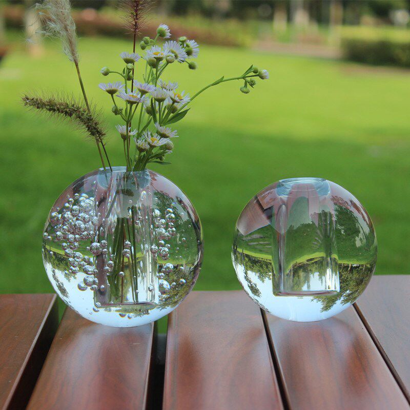 水晶球花瓶 球摆件 玻璃球笔筒玻璃打孔球平底孔玻璃球气泡打孔球