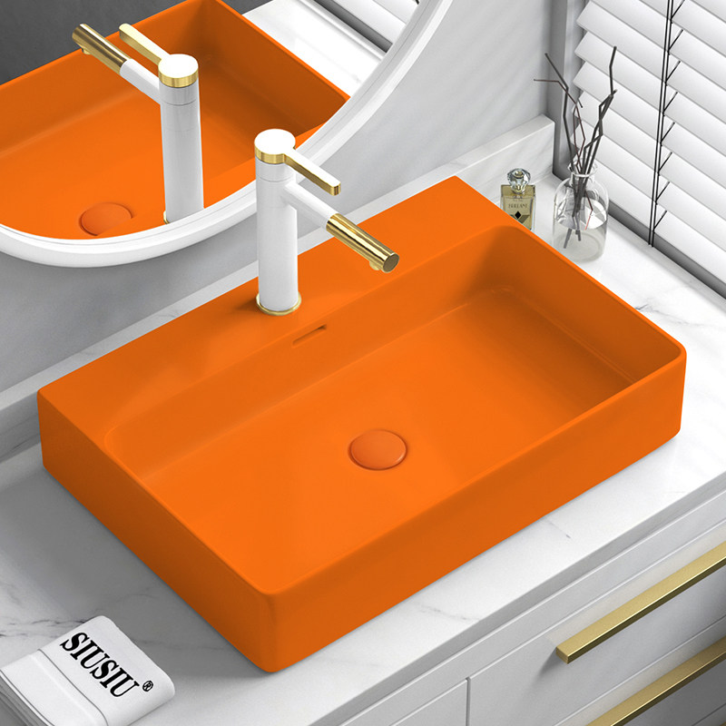 橙色台上盆陶瓷洗手池洗手盆洗脸盆长方洗漱洗面盆台盆水盆水池,家装主材,台上盆,淘宝优惠券,粉丝福利购,淘宝优惠卷