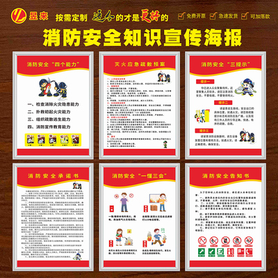 消防安全四个能力建设海报贴画三提示H宣传画消防安全知识宣传挂