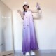 法式 温柔风紫色渐变立体花朵吊带连衣裙女海边度假多巴胺绝美长裙