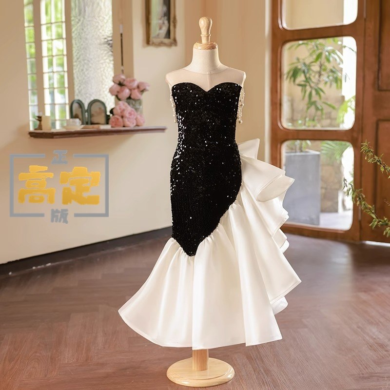 儿童模特走秀艺考主持修身包臀礼服女童连衣裙轻奢气质演出服鱼尾