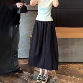 松紧腰显瘦遮垮气质时尚 极简风黑色半身裙女夏季 新款 百搭花苞裙子