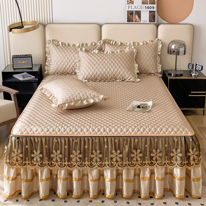 欧式冰丝席床裙款三件套夏季可拆卸机水洗凉席家用夏天空调软席子,床上用品,冰丝席,淘宝优惠券,粉丝福利购,淘宝优惠卷