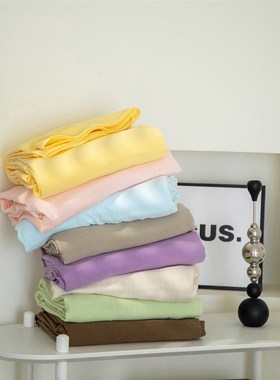 A类母婴超柔全棉皱皱纱床单鹅黄色 纯H棉双层纱被套床笠婴儿蓝床