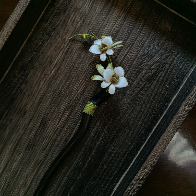 起居录非遗绒花檀木发簪旗袍国风新中式马面裙汉服日常盘发头饰