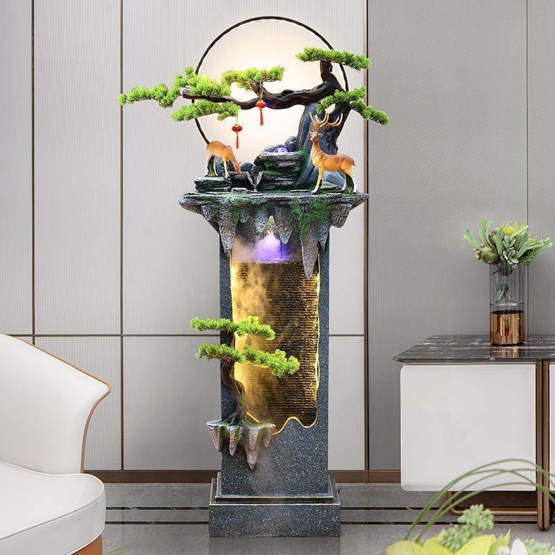 新品假山流水喷泉鱼缸客厅u电视柜摆件玄关装饰风水轮加湿器室内