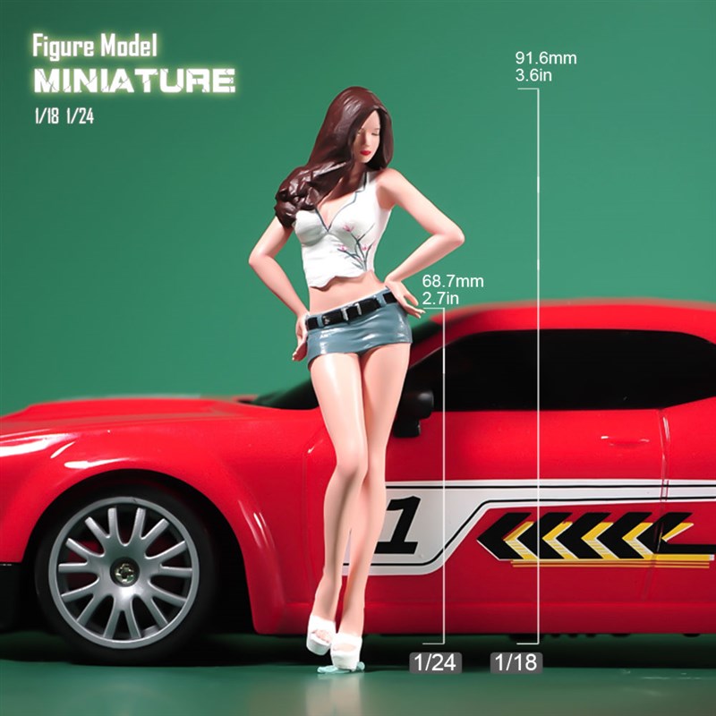 现货 1/24/18 车展美女模特微缩场景微拍摄影车模型搭配手办人偶