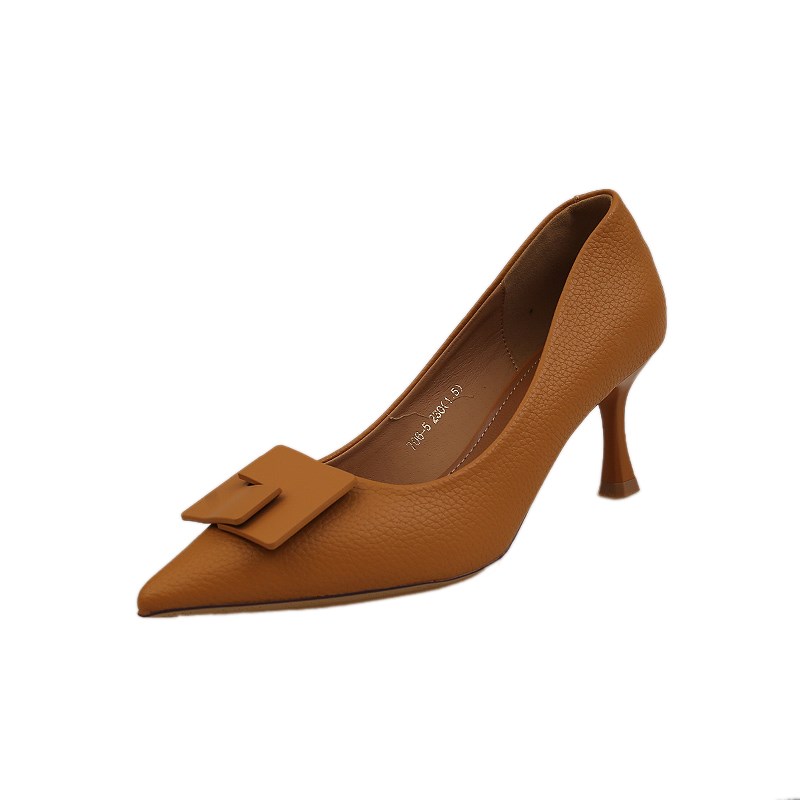 软皮不磨脚高跟鞋女细跟职业2023秋季新款气质工作V鞋法式尖头单