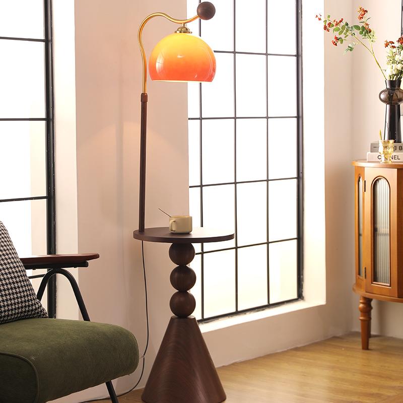 落地灯客厅高级感中古床头柜一体柚子灯沙发旁氛围感落地装饰台灯