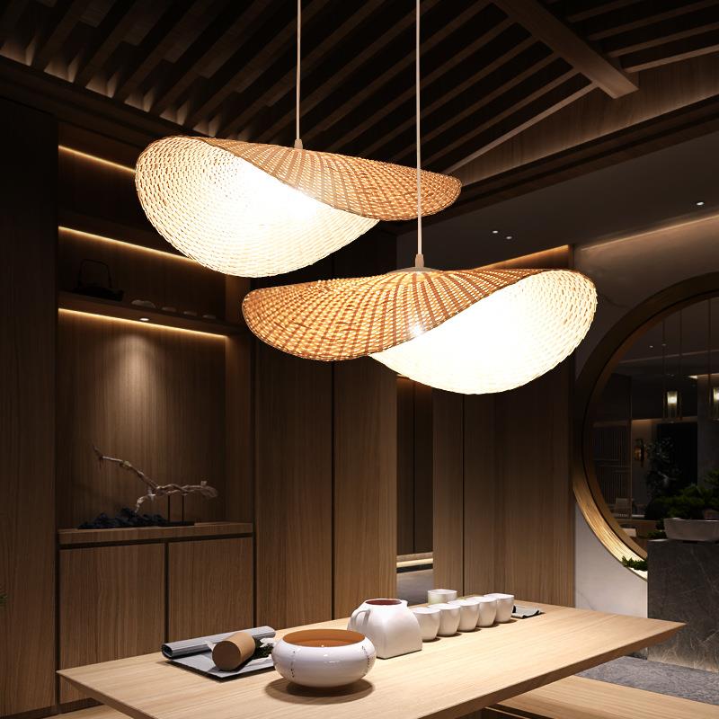 新中式吊灯竹编禅意茶室民宿三头餐厅酒店楼梯竹艺卧室灯日式吊灯