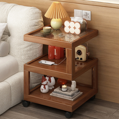 床头柜小型置物架家用卧室床边小桌子实木出租房用可移动边几角几