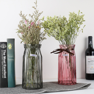 欧式 竖棱透明加厚玻璃插花瓶客厅水培鲜花容器摆件创意干花瓶P552