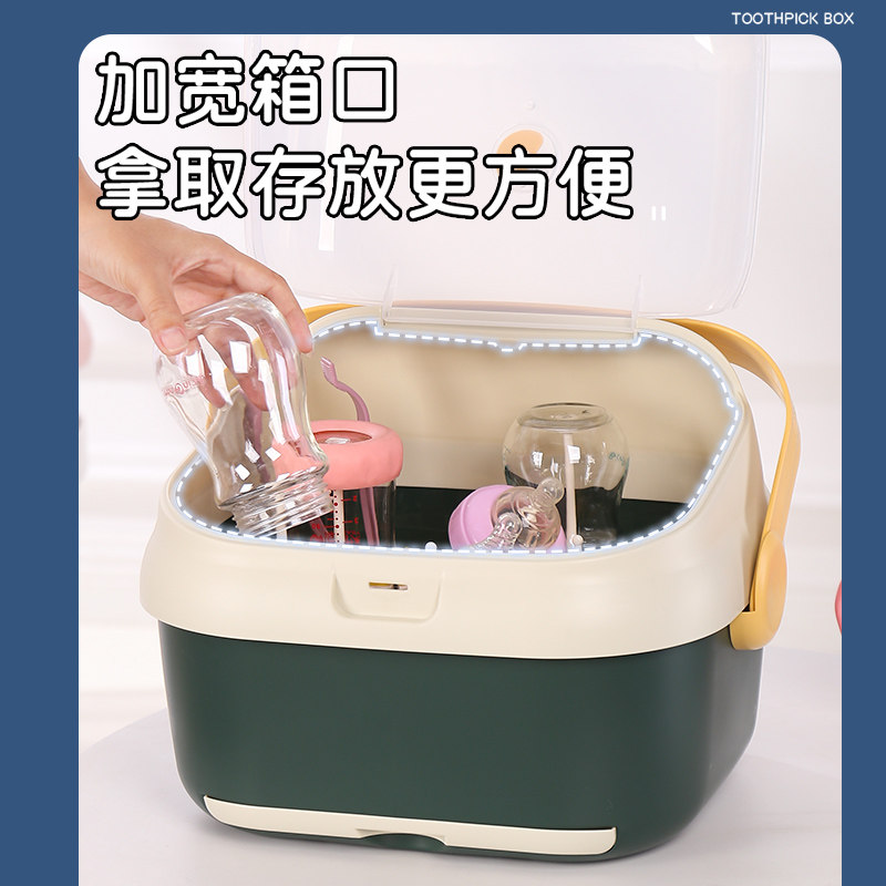 宝宝奶瓶储存收纳盒便携式婴儿餐具辅食收纳箱沥水晾干架带盖大号