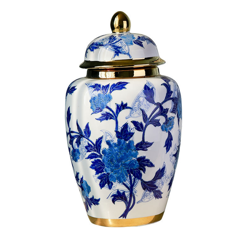 新中式中国风浮雕青花瓷玄关电视柜陶瓷花瓶摆件装饰品轻奢芍药,家居饰品,花瓶,淘宝优惠券,粉丝福利购,淘宝优惠卷