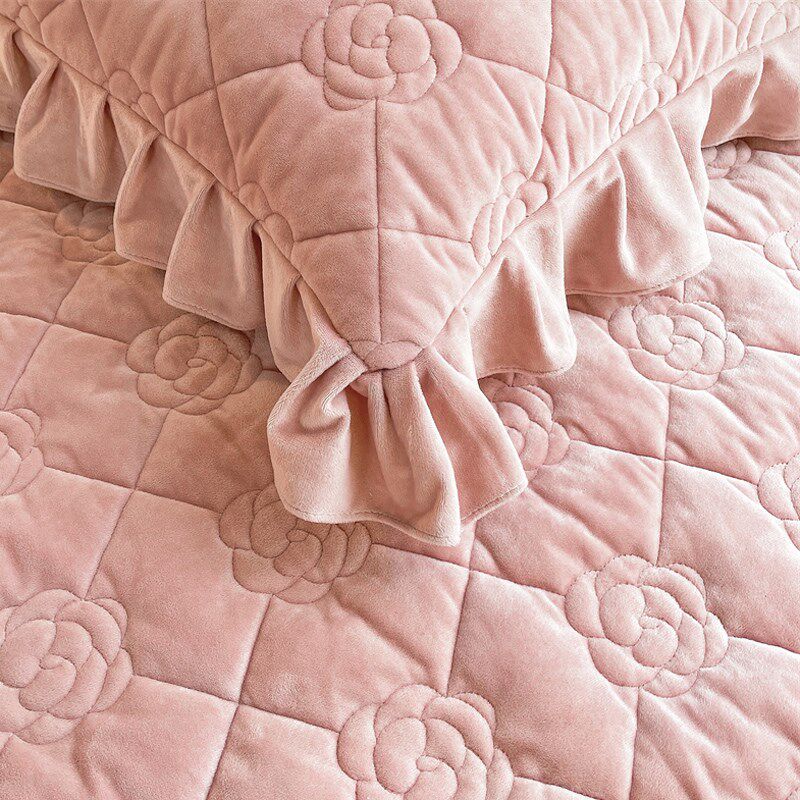 秋冬A类宝宝婴儿绒加厚夹棉加绒花边枕套一对装48x74cm枕芯内胆套