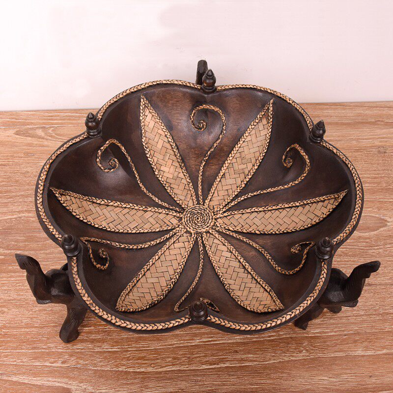 果盘家用2021新款简约实木质新中式客厅茶几水果盘大象干果盘摆件