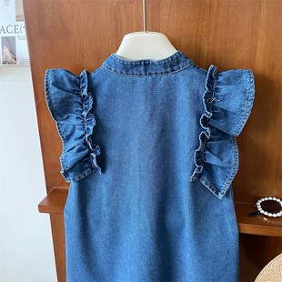 女童连衣裙2025夏装新款新中式盘扣女宝牛仔公主裙儿童裙子夏季潮