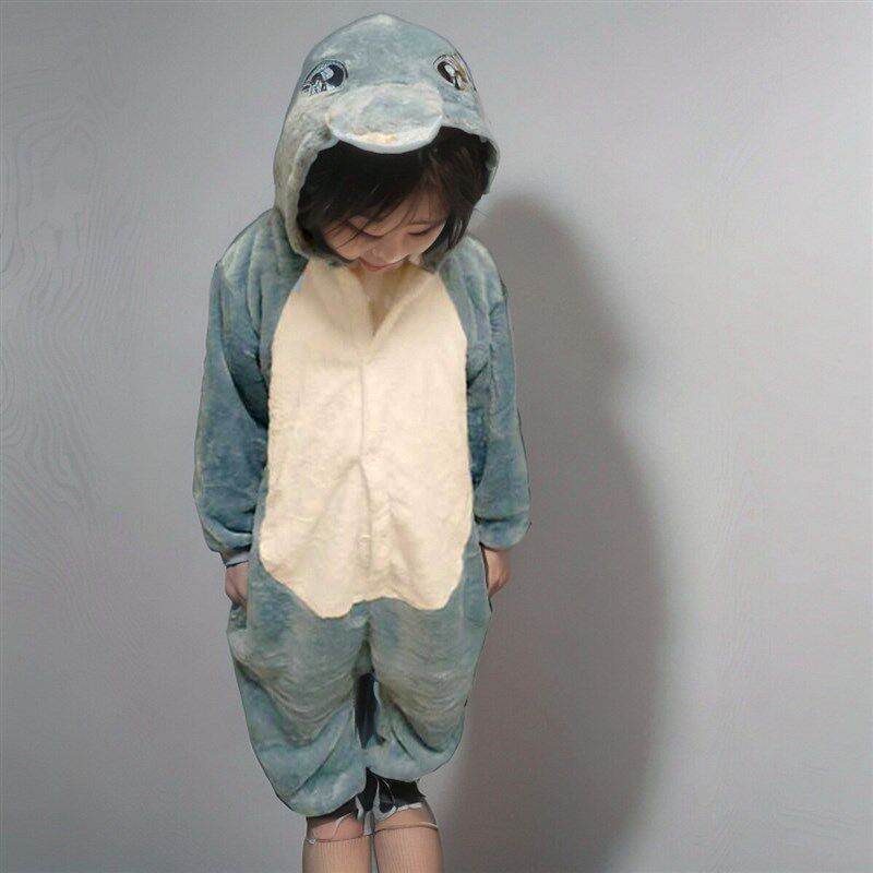 海豚睡衣男女连体衣防踢宝宝动物儿童秋冬卡通法兰绒海洋我的世界