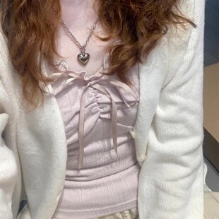 BM秋季白色纽扣针织开衫外套2024新款春秋外穿上衣女芭蕾毛衣显瘦