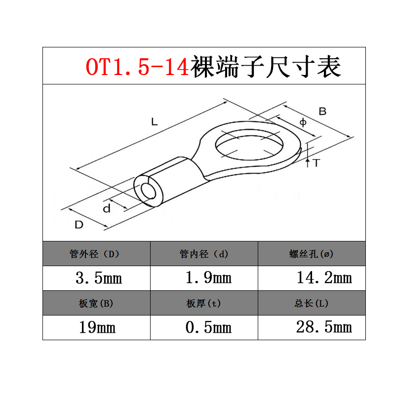 OT1.5-14/16/18/20冷压接线端子O型圆形裸端头线鼻子铜线耳100只