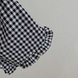 女童夏装短裤薄款洋气外穿纯棉宝宝黑白格子木耳边裤子小童打底裤