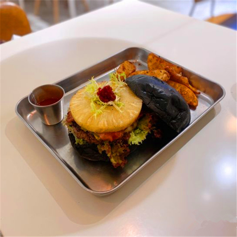 简约美式304不锈钢薯条鸡块盘汉堡包小吃拼盘咖啡牛角包甜品烤盘