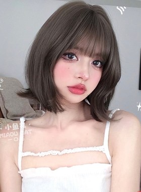 一口喵假发女日常网红短发新款自然逼真齐刘海全头套式【小鱼丸】