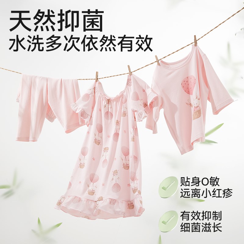 女童睡裙2025新款儿童薄棉短袖睡衣宝宝连衣裙春夏竹棉家居空调服