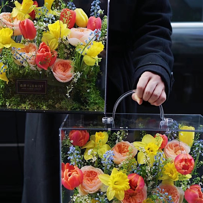 亚克力手提箱花盒情人节520花盒母亲节沙龙花盒插花礼盒包装花盒