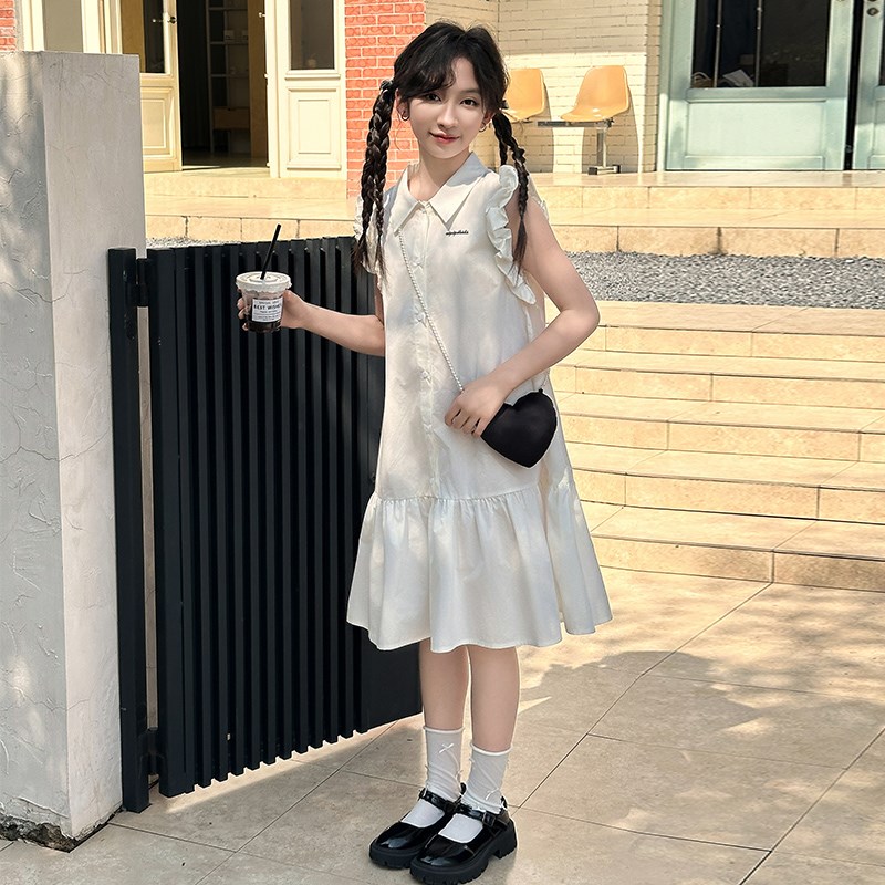 女童超好看夏季连衣裙2025新款大童夏装无袖棉布裙儿童衬衫公主裙