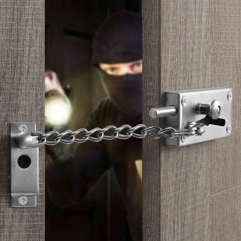 防盗门链插销门锁扣304不锈钢免打孔门内反锁扣酒店安全门栓门扣