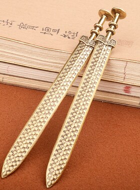 做旧黄铜越王勾践剑金属刀纯铜兵器模型古风代鱼肠剑古风小摆件