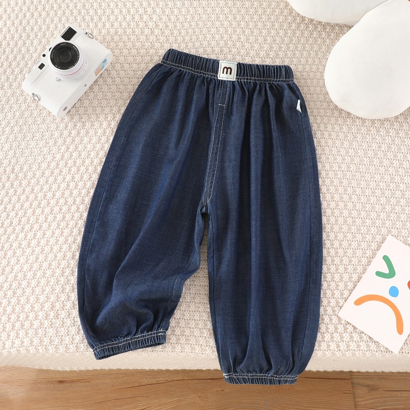 男童裤子夏季薄款牛仔裤2024新款儿童夏装防蚊裤女宝宝夏款九分裤