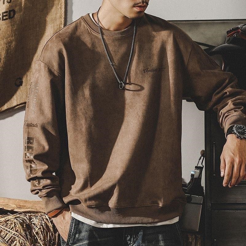 美式圆领卫衣男秋季2023新款重磅宽松加肥加大男士无帽长袖上衣服