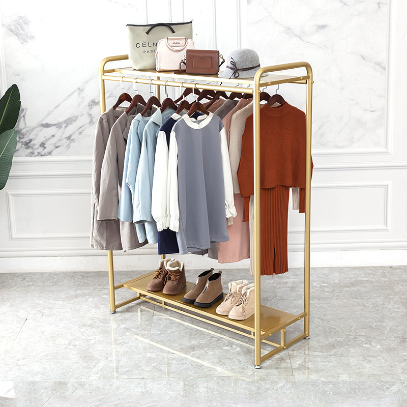 服装店中岛架落地式双排结实金色女装店铺中间双层货架童装展示架