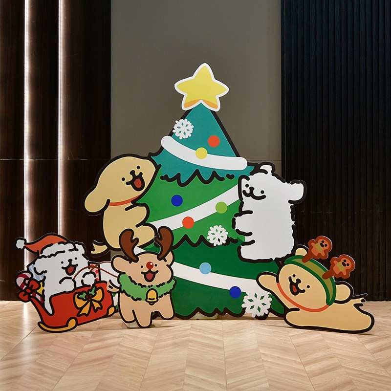 圣诞节装饰场景布置kt板背景墙气球商场店铺酒吧氛围展板美陈布置