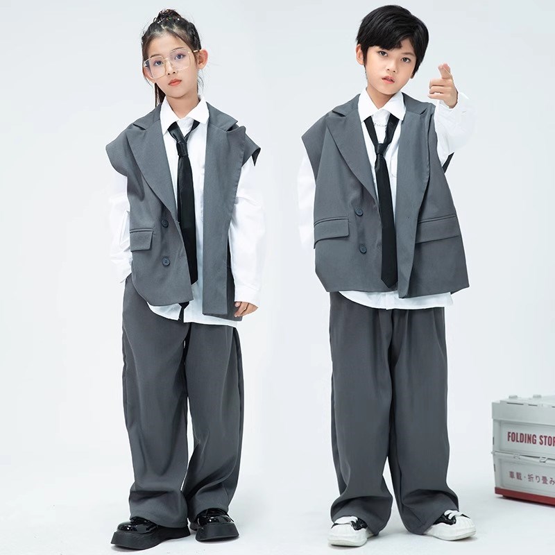 儿童西装套装男童高端花童礼服街舞表演走秀女孩hiphop休闲西服潮