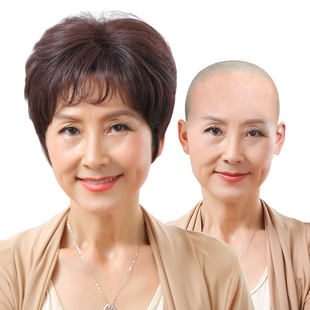 光头发套 70岁老年妈妈短卷发夏季 假发女短发真发头套全真自然