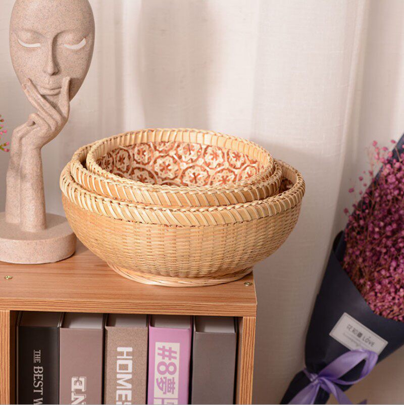 竹编水果盘蔬菜篮收纳篮子竹簸箕馒头筐鸡蛋篮客厅复古零食糖果篮