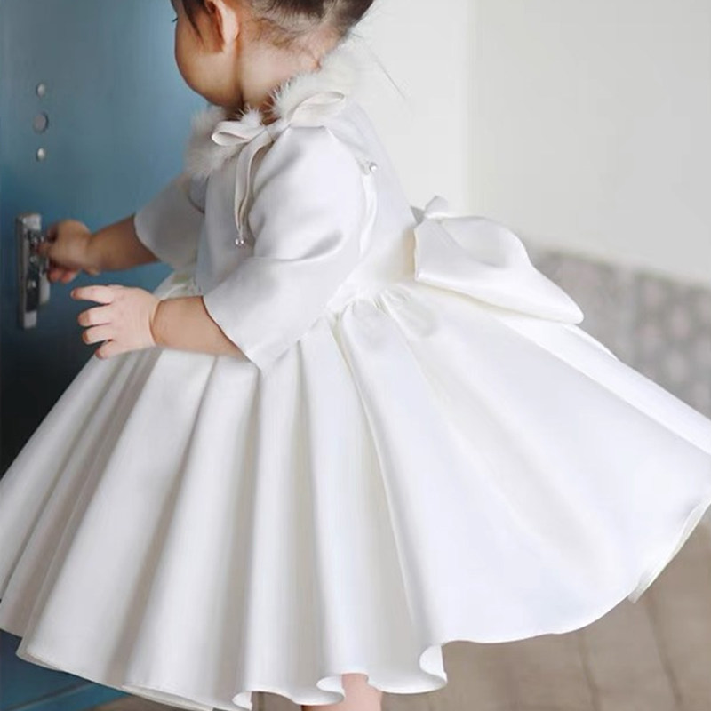 儿童礼服公主裙女童蓬蓬纱周岁生日婚纱裙主持人冬款厚晚礼服长袖