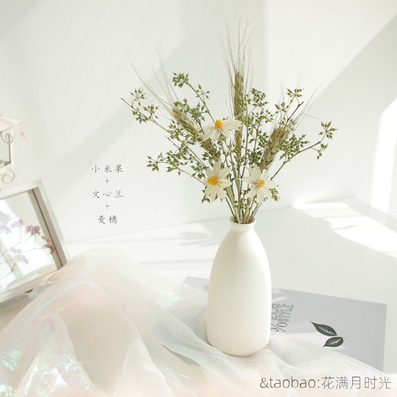 天然玫瑰雏菊麦子风干花薰衣草新房真花束文艺带和花瓶套装床头柜